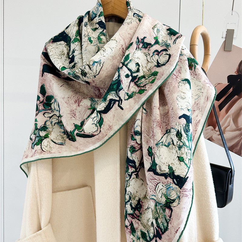 Luxury 135x135cm Silk Wool Sca - Shawl Wrap Winter ulasan dan harga