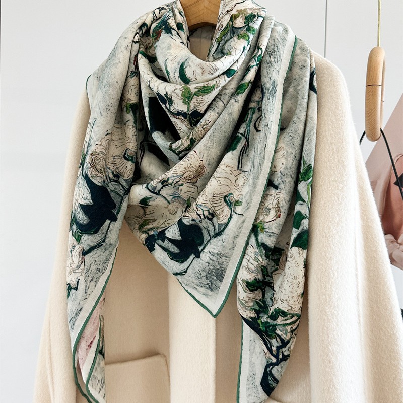 Luxury 135x135cm Silk Wool Sca - Shawl Wrap Winter ulasan dan harga