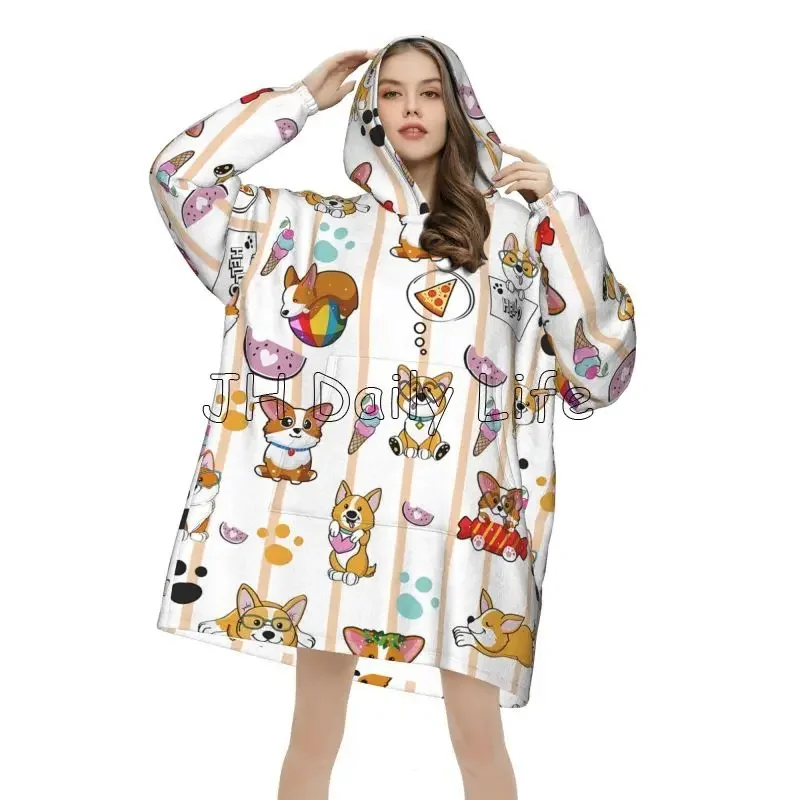 Cute Corgi Dog Wearable Hoodie - Sherpa Hoodie Fleece ulasan dan harga