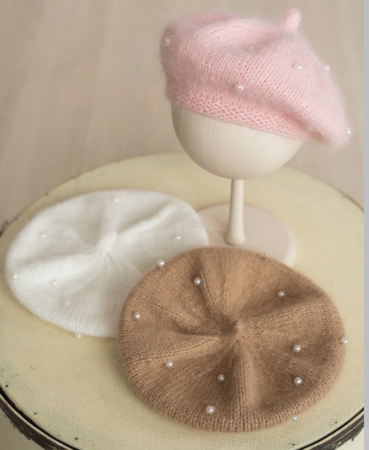 Women Knitted Beret Hat with P - Knit Beanie Hat Warm ulasan dan harga