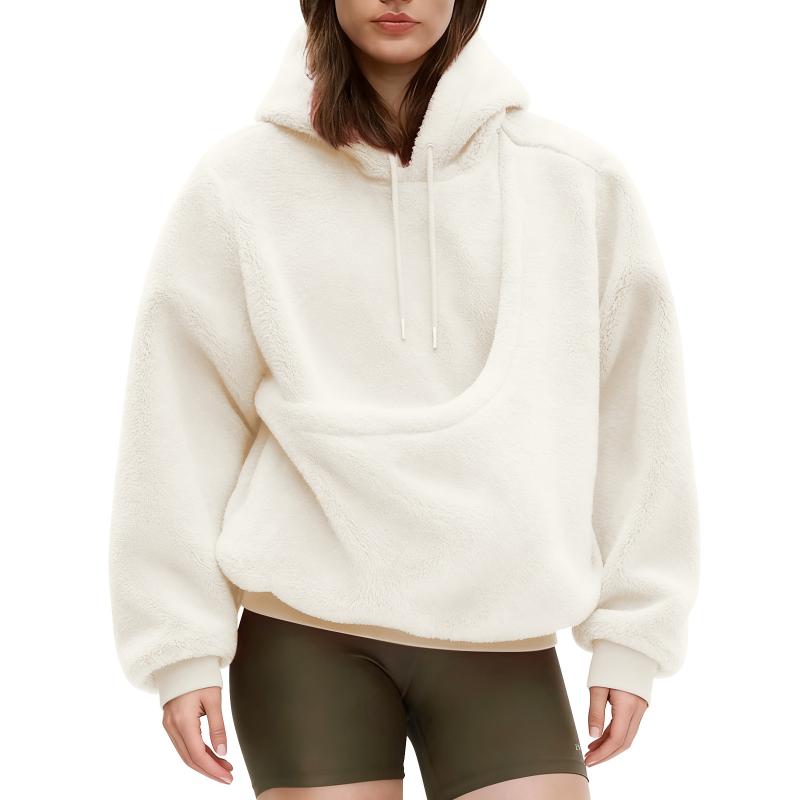 Autumn Winter Ladies Solid Col - Sherpa Hoodie Fleece ulasan dan harga