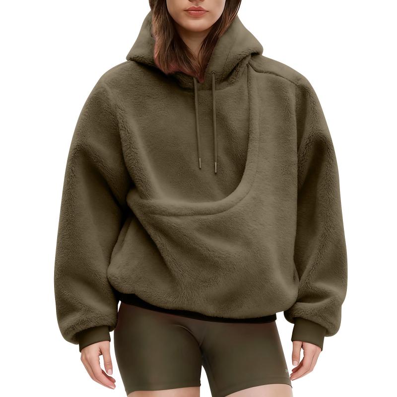 Autumn Winter Ladies Solid Col - Sherpa Hoodie Fleece ulasan dan harga